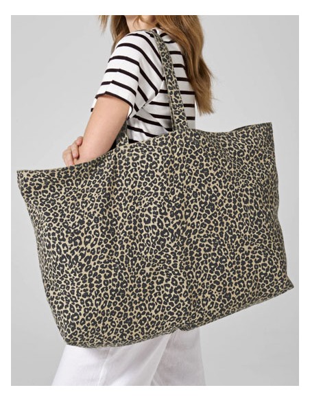 WES-W336-Leopard Print Canvas Oversized Tote Bag 2